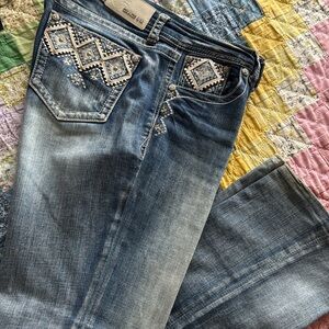 Grace Blue Boot Cut Jeans with Embroidery